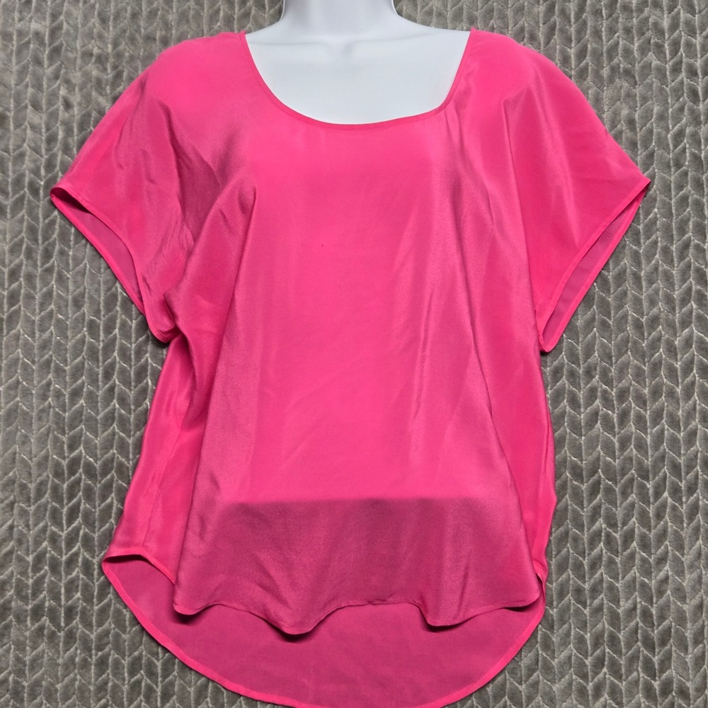 Victoria's Secret Hot Pink 100% Silk Scoop Neck High-Low Blouse S Sheer